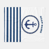 Scheepsnaam Nautical,Anker Marineblauw Gestreepte Fleece Deken (Voorkant (Horizontaal))