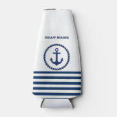 Scheepsnaam Nautical,Anker Marineblauw Gestreepte Flesjeskoeler (Voorkant)