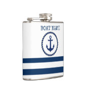 Scheepsnaam Nautical,Anker Marineblauw Gestreepte Heupfles (Rechts)