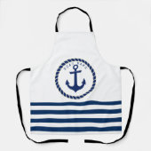 Scheepsnaam Nautical,Anker Marineblauw Gestreepte Schort (Voorkant)