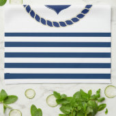 Scheepsnaam Nautilus,Anker Marineblauw gestreept Theedoek (Gevouwen)
