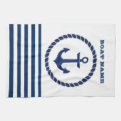 Scheepsnaam Nautilus,Anker Marineblauw gestreept Theedoek (Horizontaal)