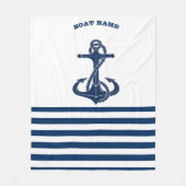 Scheepsnaam Nautilus,Anker Marineblauw Witte Stre Fleece Deken (Voorkant)