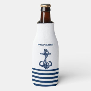 Scheepsnaam Nautilus,Anker Marineblauw Witte Stre Flesjeskoeler