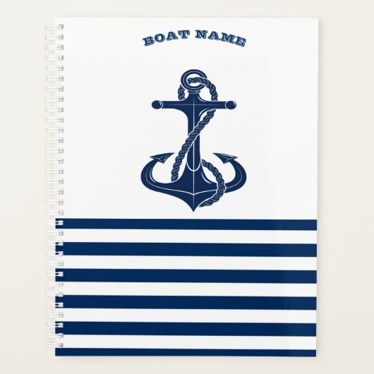 Scheepsnaam Nautilus,Anker Marineblauw Witte Stre Planner (Voorkant)