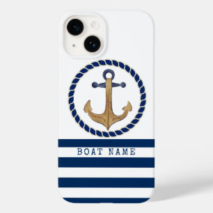 Scheepsnaam, Retro Anker Marineblauw Case-Mate iPhone 14 Hoesje