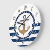 Scheepsnaam, Retro Anker Marineblauw Gestreepd Grote Klok (Hoek)