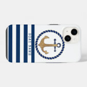 Scheepsnaam, Retro Anker Marineblauw iPhone Hoesje (Achterkant horizontaal)