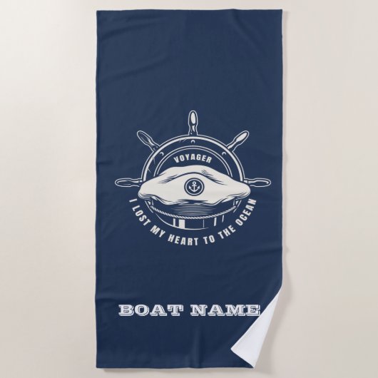 Scheepsnaam Thema Marineblauw Strandlaken (Voorkant)