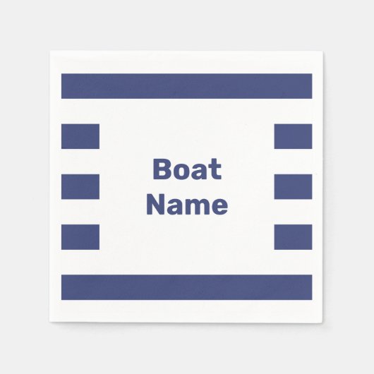 Scheepsnaam Wit en Blauwe Strepen Gestreept Servet (Voorkant)