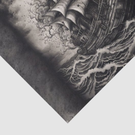  scheepsontkoppeling in Tattoo-stijl | Zwart Wit Tissuepapier (Detail)