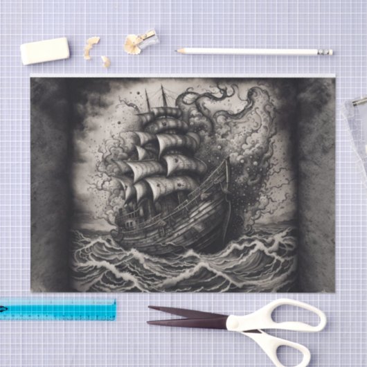  scheepsontkoppeling in Tattoo-stijl | Zwart Wit Tissuepapier (Craft)