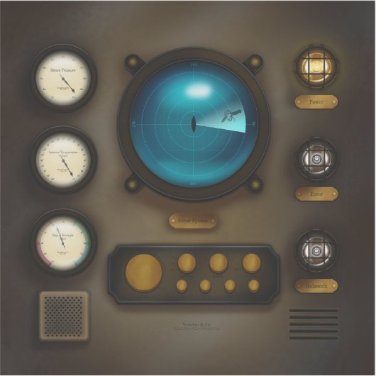 Scheepsregelpaneel Sonar System Square Steampunk Sticker (Voorkant)