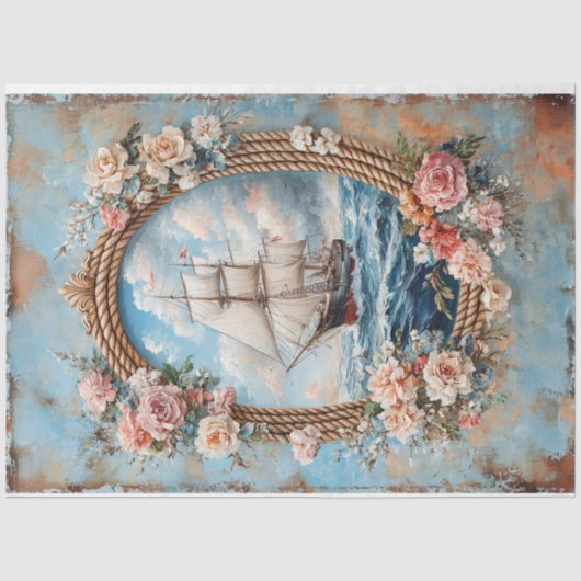 Scheepsschildering Touw Kader Rozen Decoupage Tissuepapier (Voorkant)
