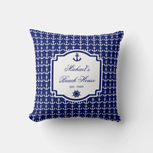 Scheepsschip Anchor Navy Blue Nautical Pillow Kussen