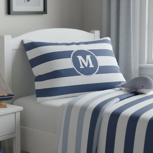 Scheepsstreep Weave Monogram Navy Wit ID1248 Kussensloop