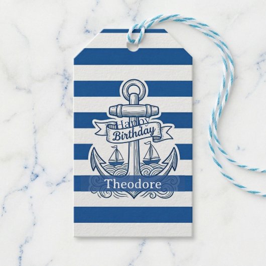 Scheepsstrepen Anker Verjaardag Cadeaulabel
