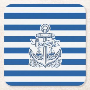 Scheepsstrepen Anker Verjaardag Kartonnen Onderzetters