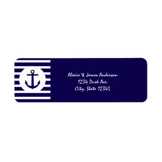 Scheepsstrepen Navy Blauwe Elegante Adreslabels Etiket (Voorkant)