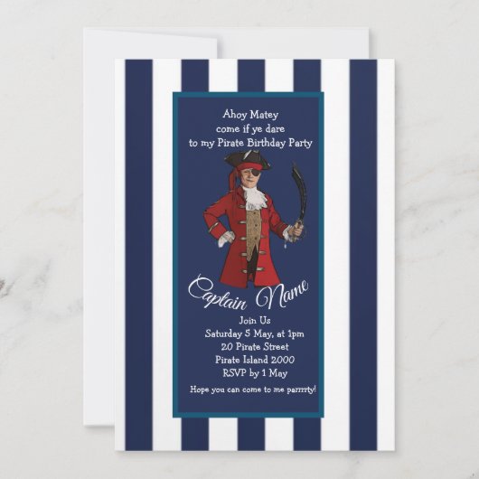Scheepsstrepen Piraat uitnodiging (Voorkant)
