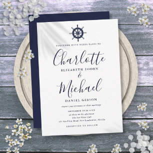 Scheepsstuur Huwelijk Navy Blauw Schrift Kaart