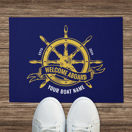 Scheepsstuur Welkom aan Boord Navy Blauw Goud Deurmat