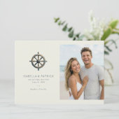 Scheepsstuurwiel in marineblauw save the date (Staand voorkant)