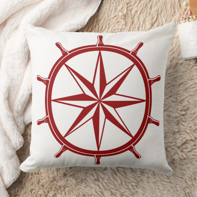 Scheepsstuurwiel in nautische rood op wit kussen (Deken)