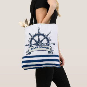Scheepsstuurwiel, marineblauw met witte strepen tote bag