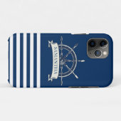 Scheepsstuurwiel, marineblauwe strepen Case-Mate iPhone case (Achterkant (horizontaal))
