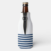 Scheepsstuurwiel, marineblauwe strepen flesjeskoeler (Fles Achterkant)