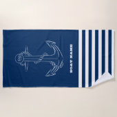 Scheepsstuurwiel, marineblauwe strepen zeiler strandlaken (Voorkant)