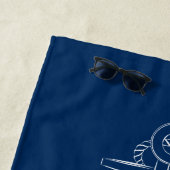 Scheepsstuurwiel, marineblauwe strepen zeiler strandlaken (In situ)