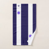 Scheepsstuurwiel & monogram op blauw & wit bad handdoek (Handdoek)