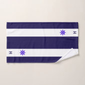 Scheepsstuurwiel & monogram op blauw & wit bad handdoek (Handdoek)