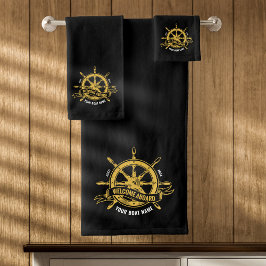 Scheepsstuurwiel Welkom aan boord Zwart & Goud Bad Handdoek