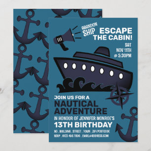 Scheepsthema Escape Room, Birthday Party Kaart