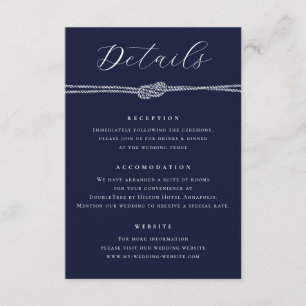 Scheepstouw Navyblauw Elegante Details Bruiloft Informatiekaartje
