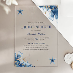 Scheepsvaart Navy Blauwe Zeester Bruidsdouche Acryl Uitnodigingen