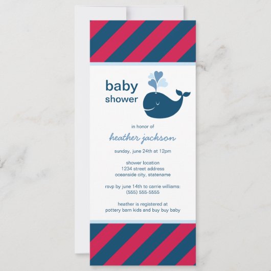 Scheepsvaart Navy Rode Walvis Slanke Baby Shower v Kaart (Voorkant)