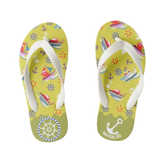 Scheepsvaart Zee Citroen Groene Kinder Slippers Teenslippers (Voetbed)