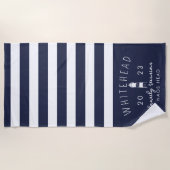 Scheepsvuurtoren Navy & Witte Streep Monogram Strandlaken (Voorkant)