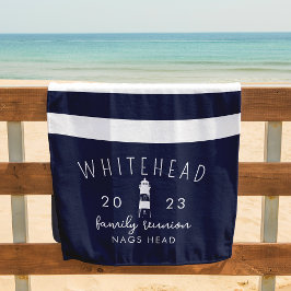 Scheepsvuurtoren Navy & Witte Streep Monogram Strandlaken