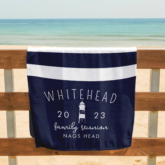 Scheepsvuurtoren Navy & Witte Streep Monogram Strandlaken