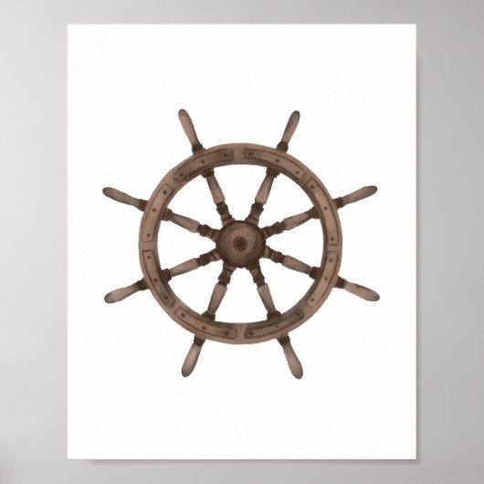 Scheepswiel decor in waterverf nautisch thema poster (Voorkant)
