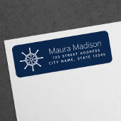 Scheepswiel donkerblauw-nautisch etiket