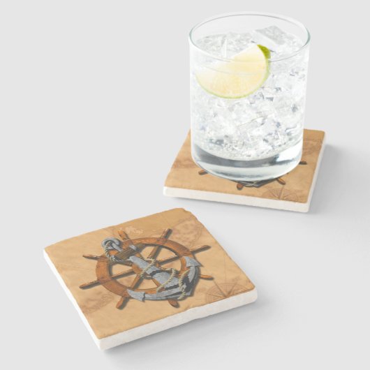 Scheepswiel en ankerplaats stenen onderzetter (Zijkant)