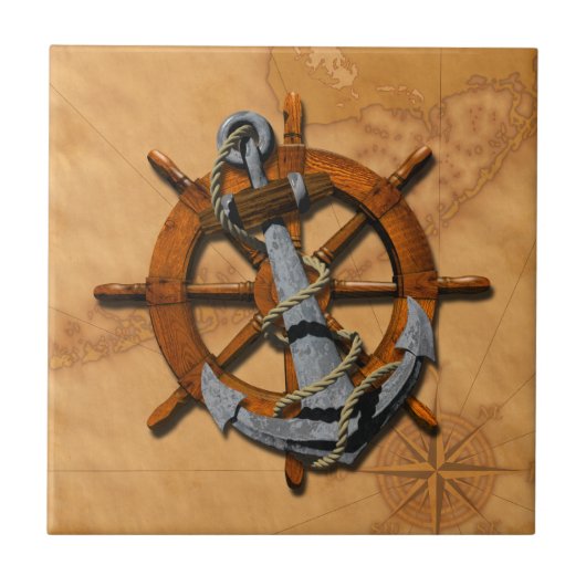 Scheepswiel en ankerplaats tegeltje (Voorkant)