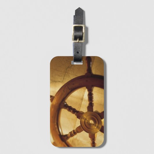 Scheepswiel en -kaart bagagelabel (Voorkant (verticaal))