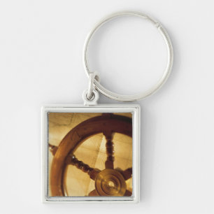 Scheepswiel en -kaart sleutelhanger
